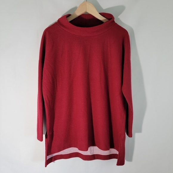 By Anthropologie Burgundy Turtleneck High-Low Long Knit Tunic Sz S Valentine - Picture 12 of 12